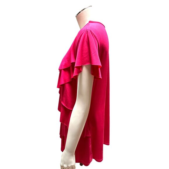 J Lee Size Large Hot Pink Ruffle Tiered Blouse Bold City Chic Statement Top - Picture 3 of 8